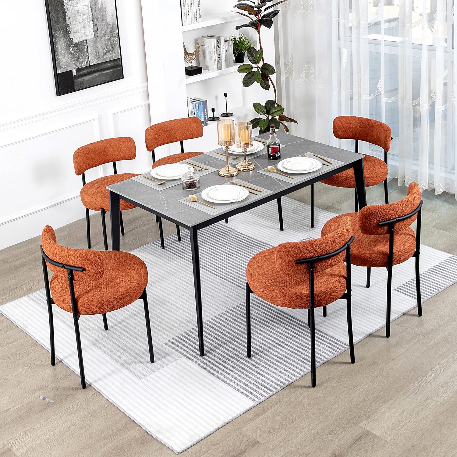 Mid-Century Modern Dining Chairs Set of 6 with Curved Backrest