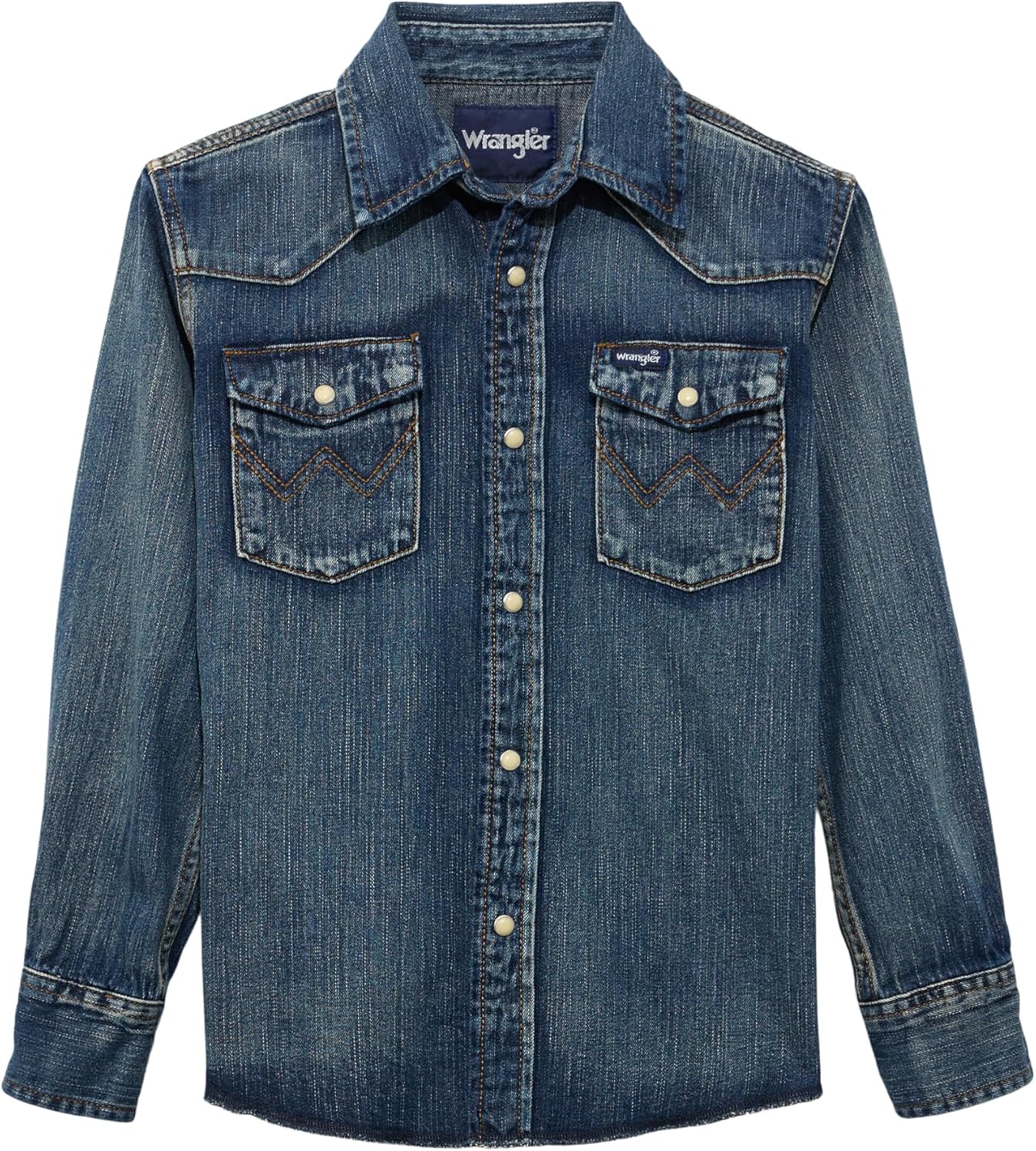 Wrangler Boy's Long Sleeve White Snap Shirt for Stylish Kids
