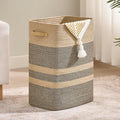 Laundry Hamper Woven Basket with Leather Handles - Space-Saving 65L