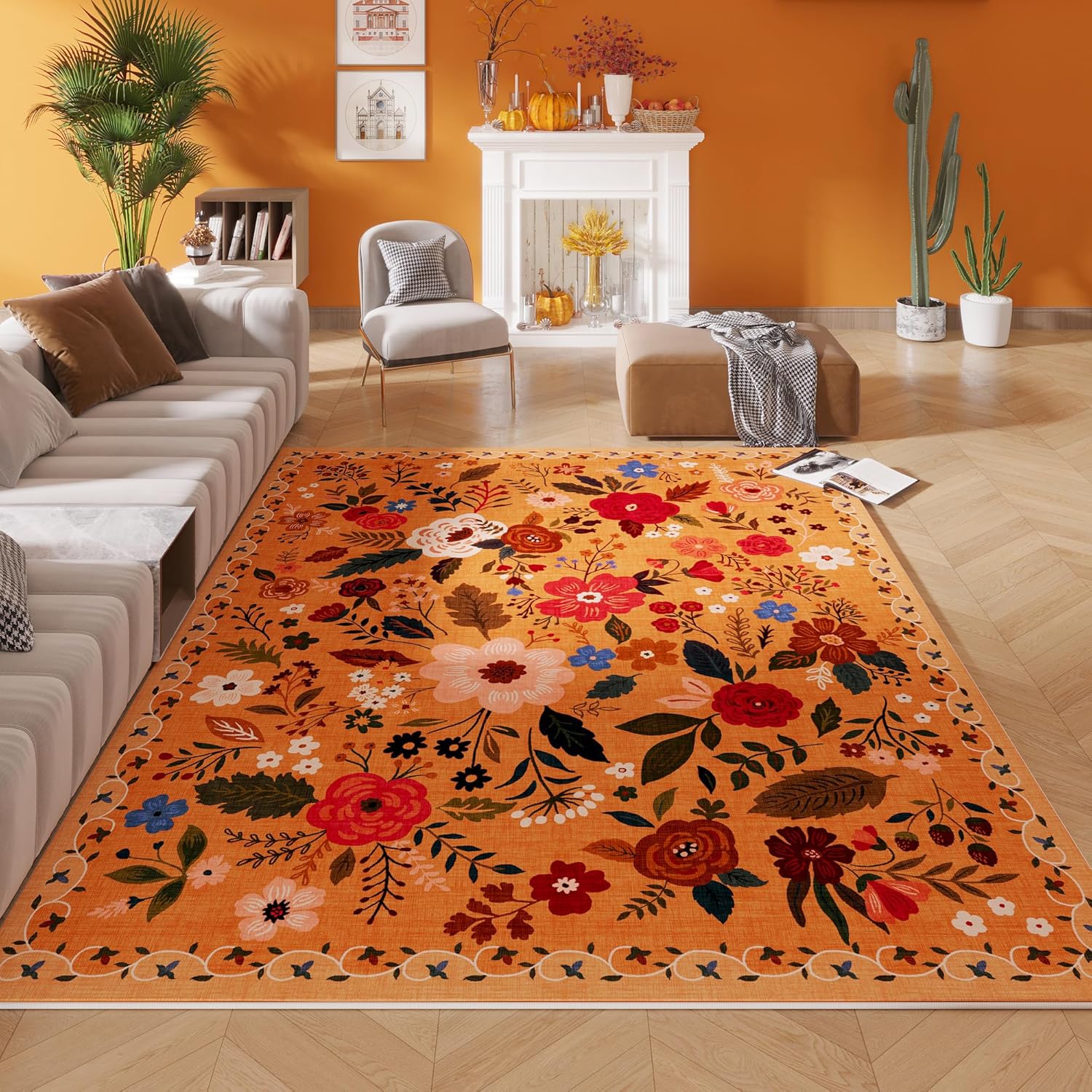 Living Room Rug 6x9 Machine Washable Boho Vintage Non Slip