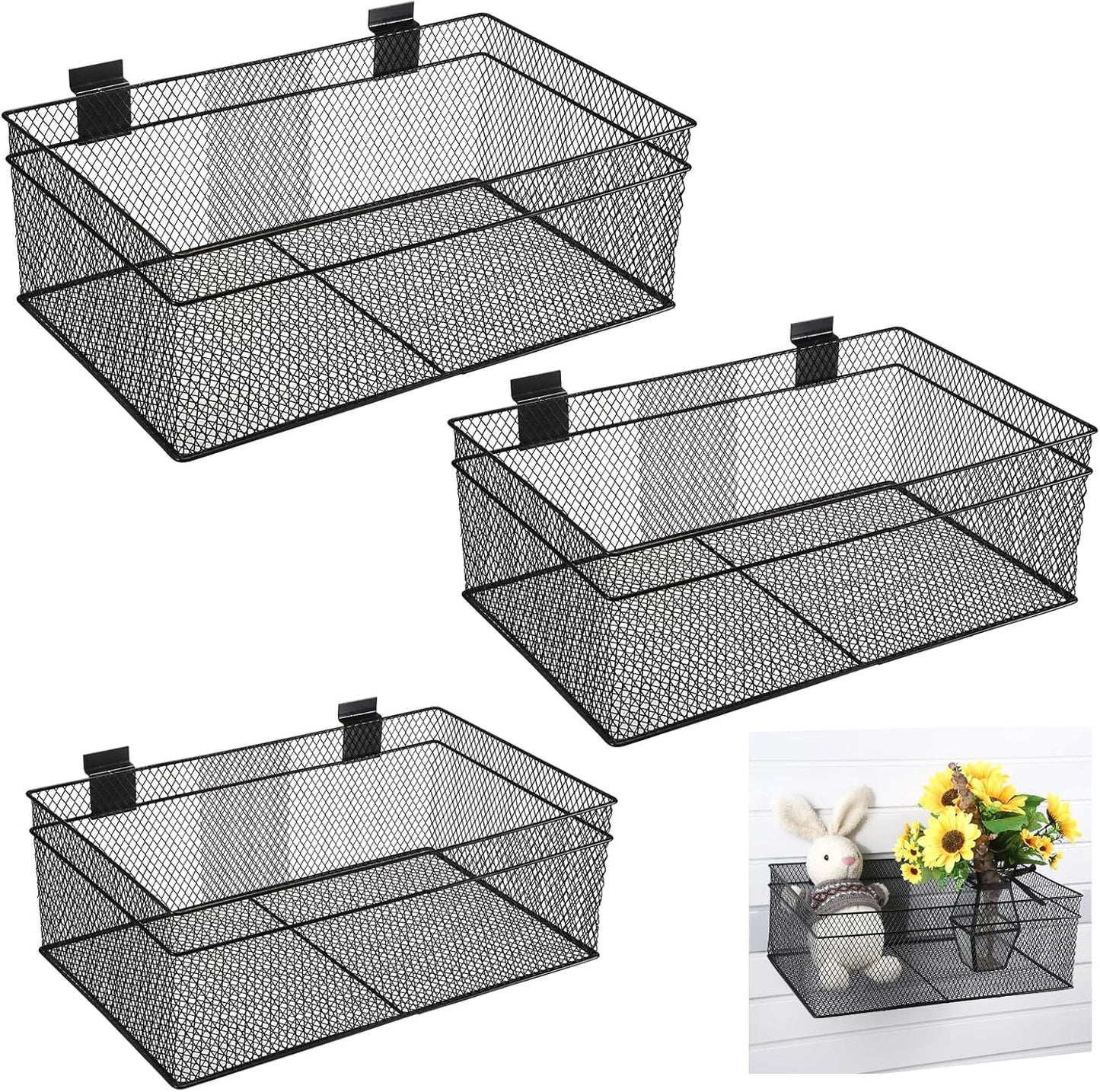 BSTKEY Slatwall Basket Set of 3 for Organized Storage Solutions