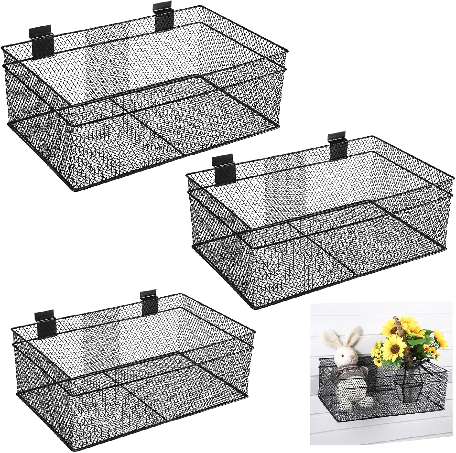 BSTKEY Slatwall Basket Set of 3 for Organized Storage Solutions