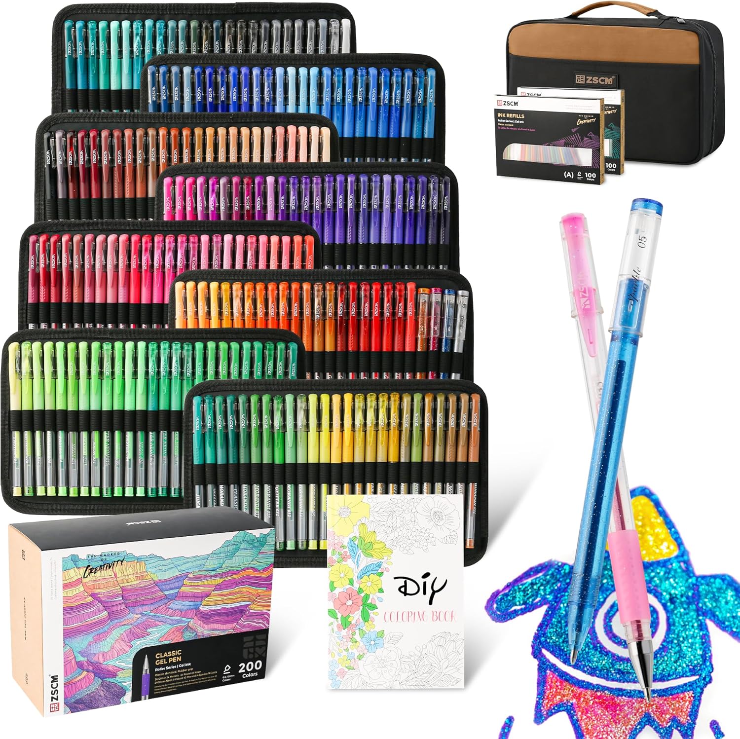 400 Pack Gel Pens for Adult Coloring Book - 200 Colors Set