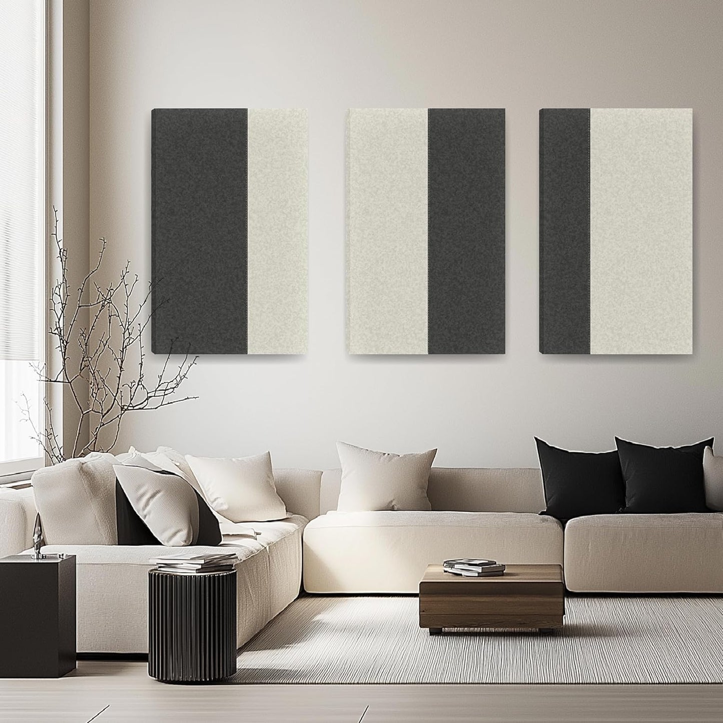 3-Pack Stitched Fabric Acoustic Panels for Sound Absorption