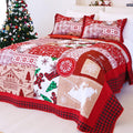 King Size Quilt Christmas Theme Bedding Set - Reversible Red Floral