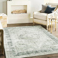 Washable Area Rug 4ft x 6ft Floral Green Vintage - Thin Retro Mat