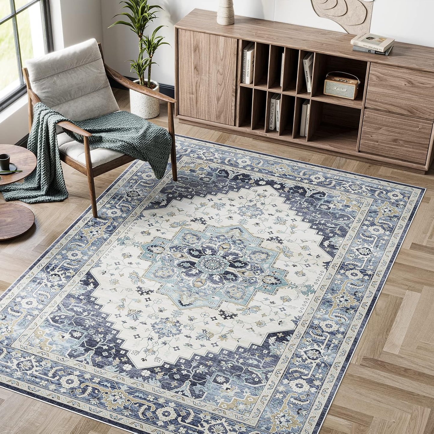 Dripex Vintage Washable Area Rug - Soft Non-Slip Accent Rug