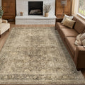 6x9 Washable Area Rug Brown Vintage Neutral Distressed - Soft Low Pile