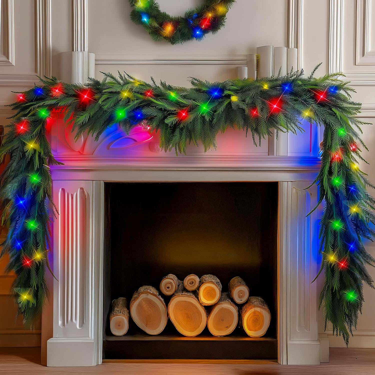 9 FT Pre-Lit Christmas Garland with 50 LED Lights for Decor