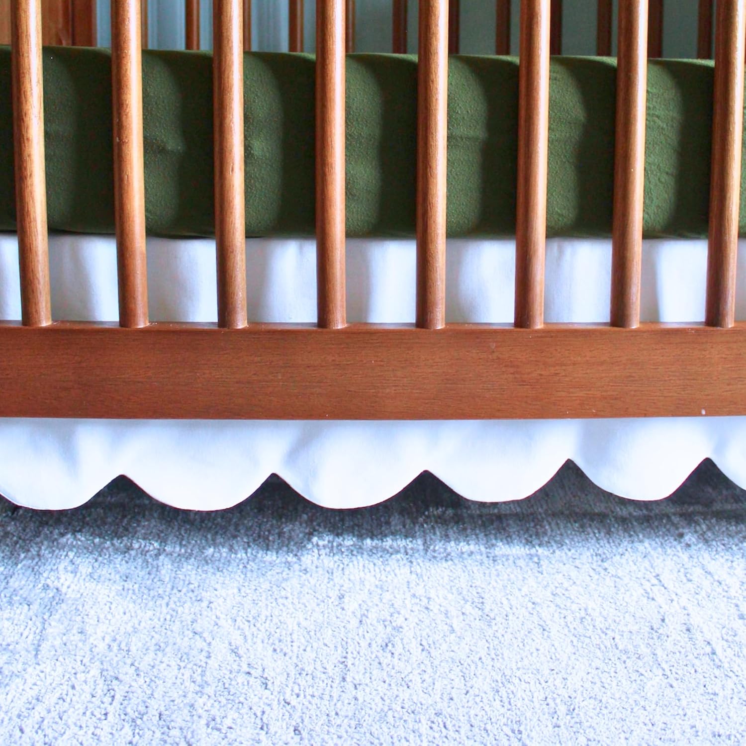 White Scalloped Crib Skirt Ruffle for Elegant Nursery Decor