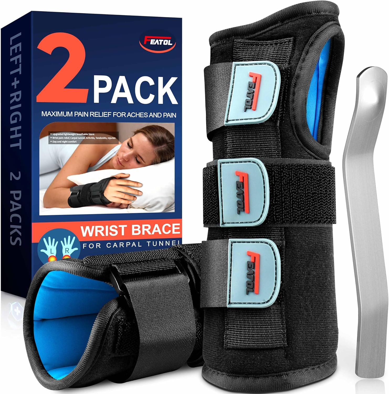 FEATOL Carpal Tunnel Wrist Brace for Pain Relief and Support