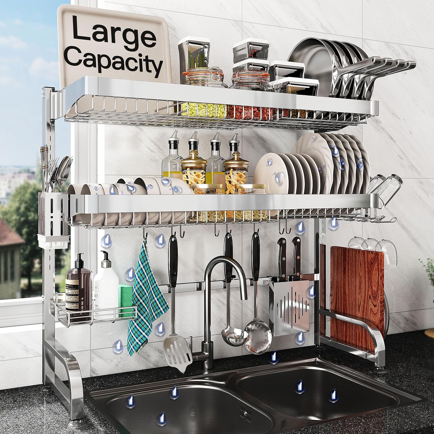 3 Tier Extra Large Stainless Steel Expandable Over Sink Rack
