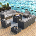 10 Piece Patio Conversation Set with 44in Propane Fire Pit - Outdoor