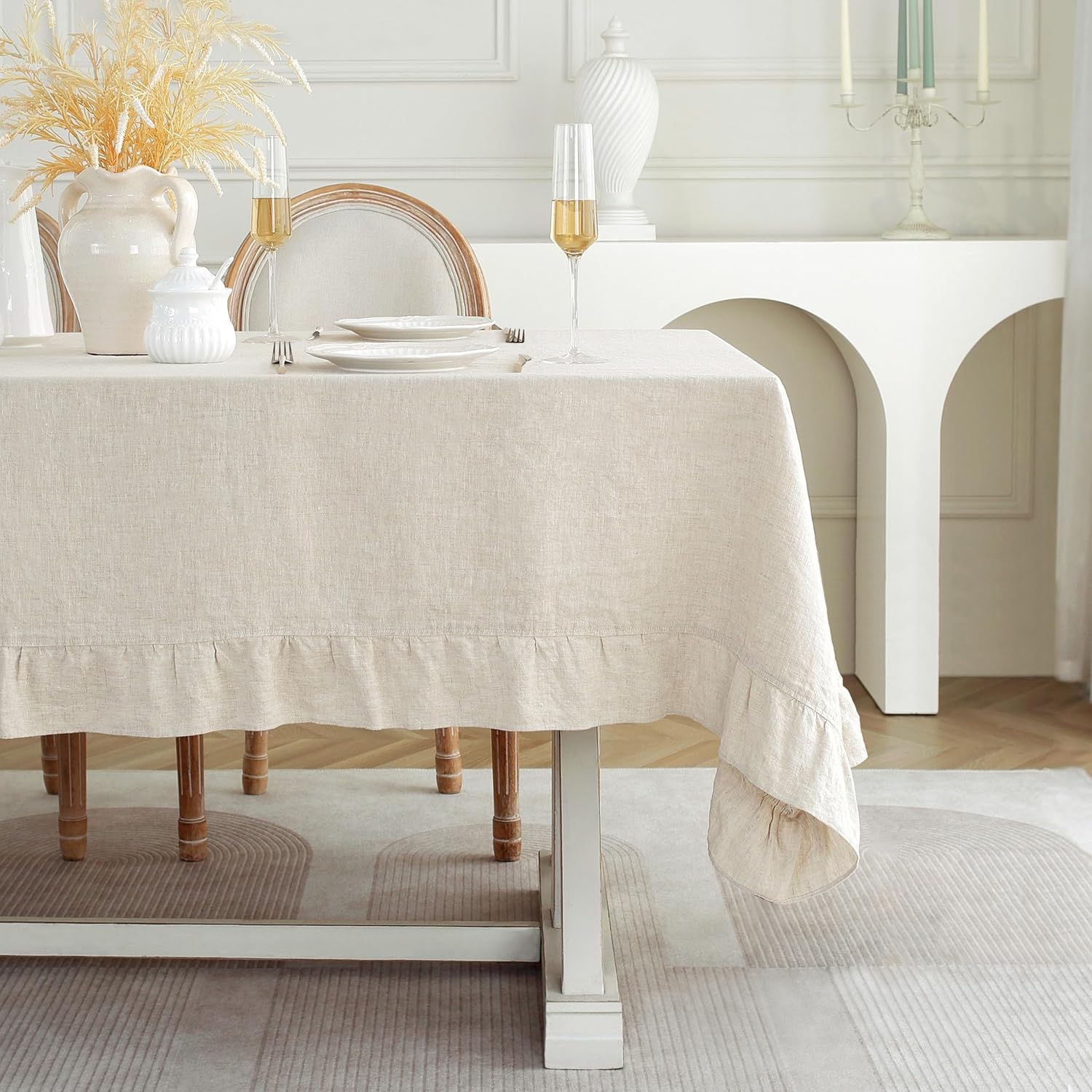 Ruffle Linen Tablecloth for Dining and Outdoor Events