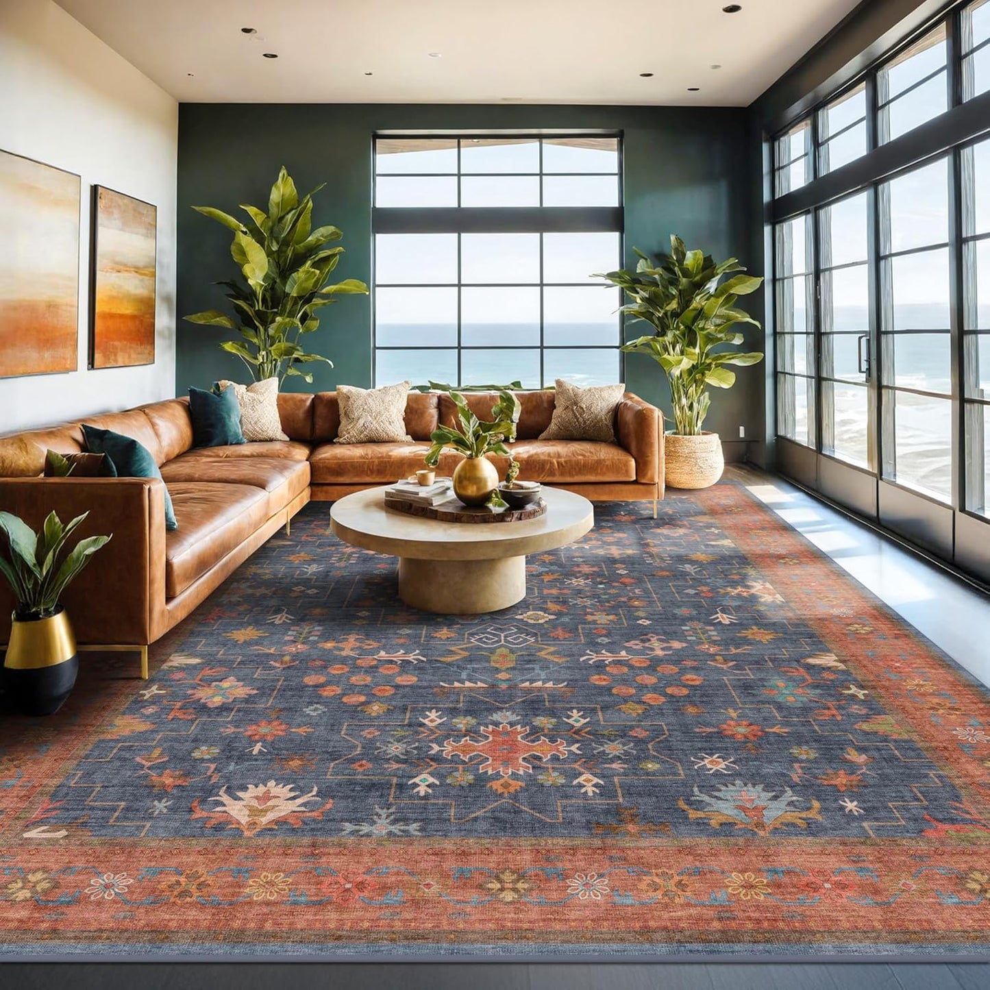 Washable Navy Blue Living Room Rug for Stylish Home Decor