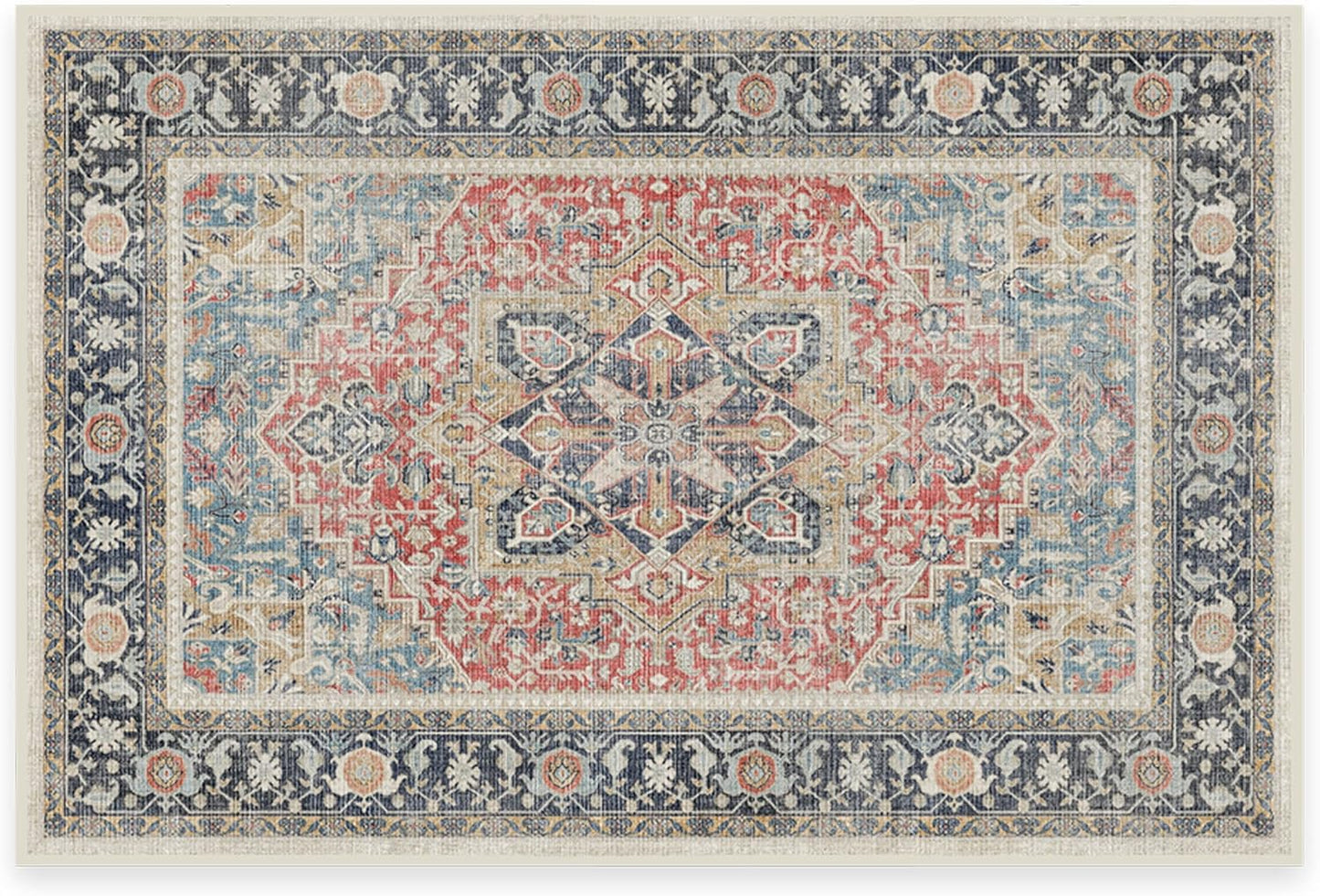 RUGGABLE Washable Vintage Area Rug Kamran Cayenne Red 2x3