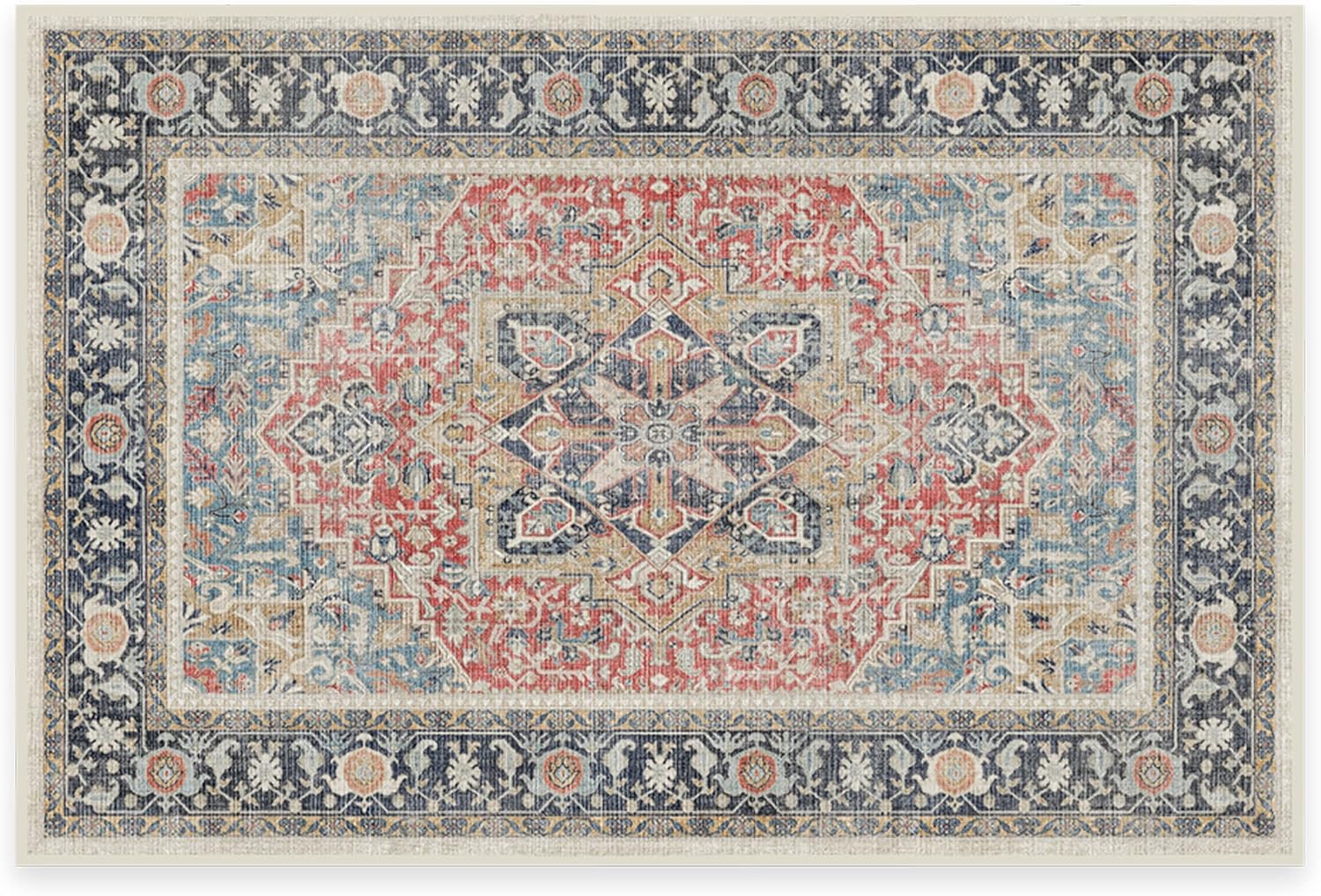 RUGGABLE Washable Vintage Area Rug Kamran Cayenne Red 2x3