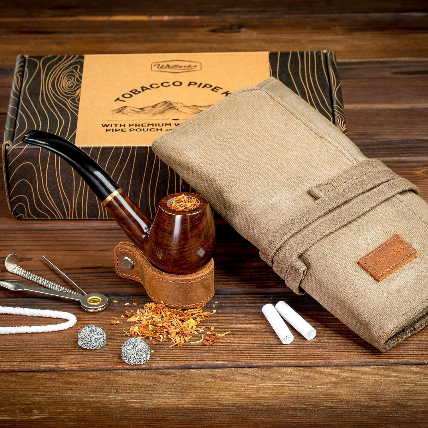 Whitluck's Handmade Tobacco Pipe Set with Travel Pouch and Guide
