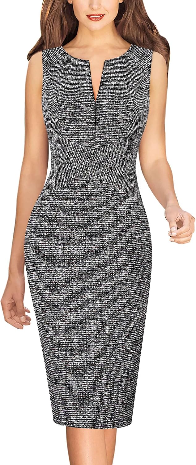 Elegant Slim Front Zipper Sheath Dress for Office and Parties