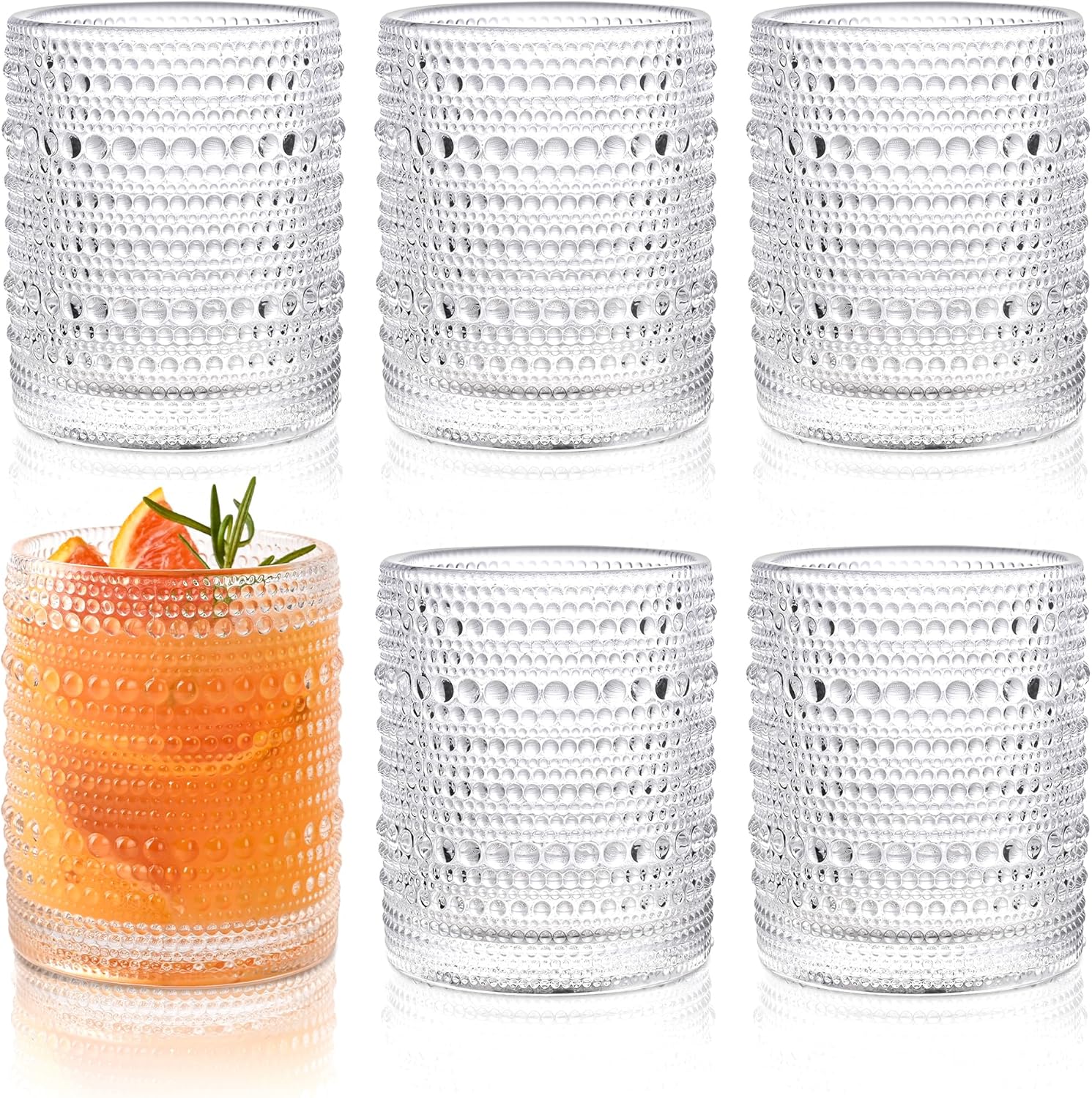 Vintage Embossed Hobnail Glasses Set - 6x 12oz