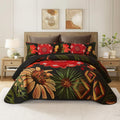 Black Boho Floral Quilt Set Twin Size - Reversible Lightweight