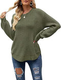 Waffle Knit Balloon Sleeve Sweater - Loose Casual Pullover