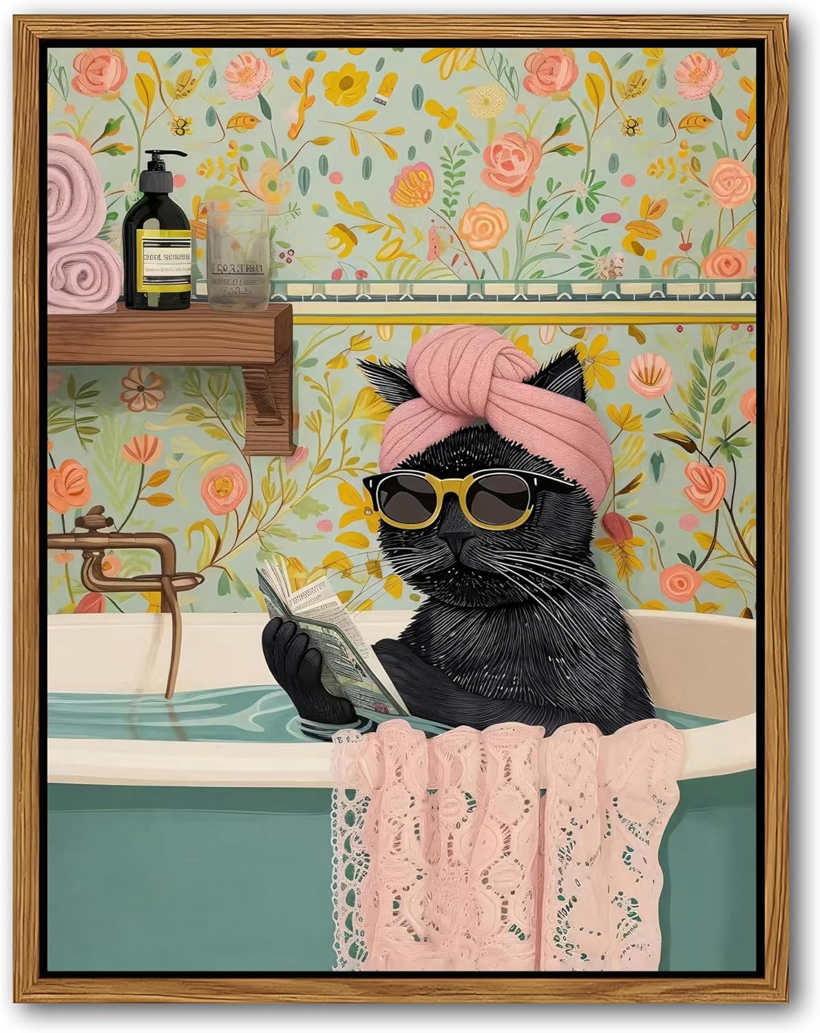 Funny Black Cat Reading Wall Art for Bathroom and Beyond