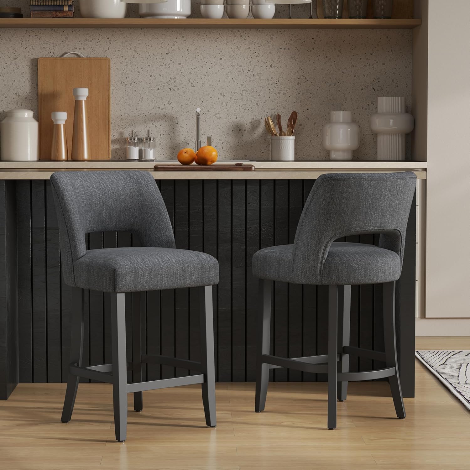 Modern Upholstered Counter Height Bar Stools Set of 2 for Dining