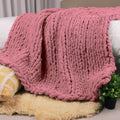 Chunky Knit Throw Blanket 50 in x 60 in Mauve - Handcrafted Chenille