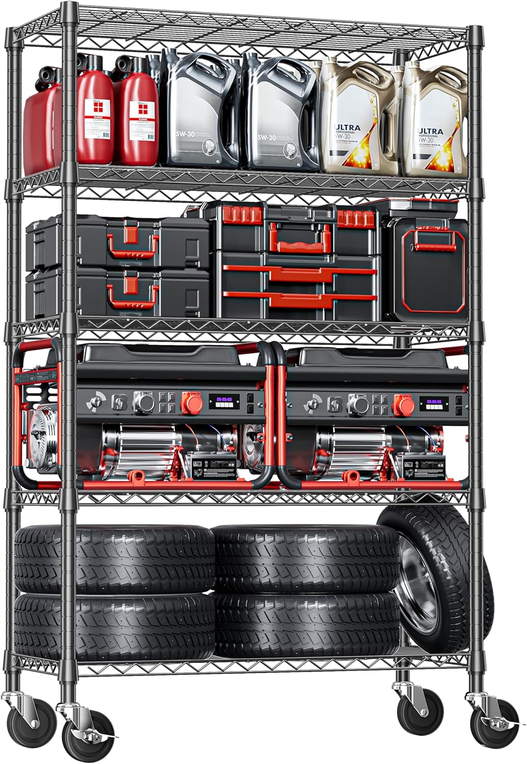 IZEUK 5-Tier Storage Shelving Unit with Wheels for Heavy Loads