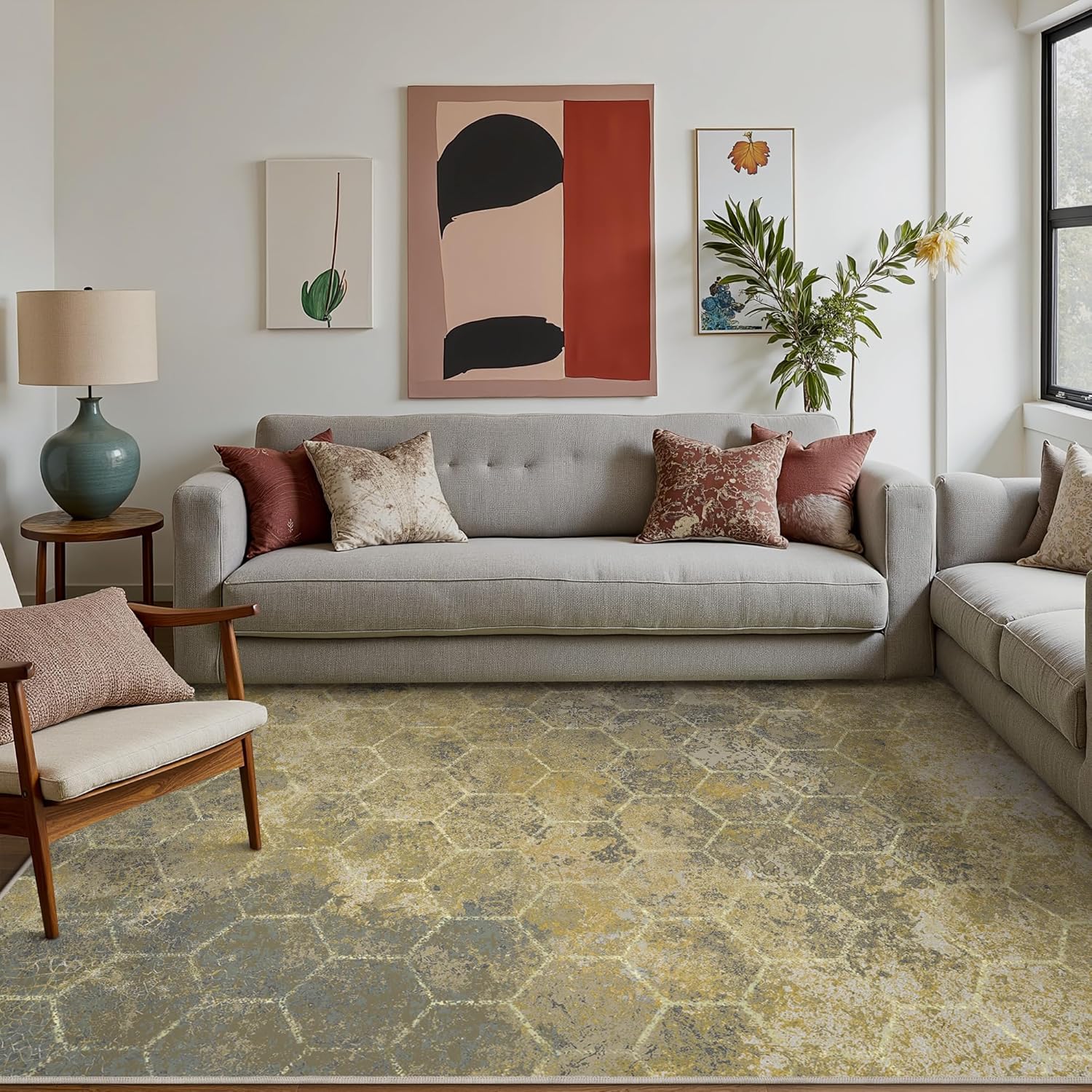 Modern Abstract Honeycomb Area Rugs 8x10 for Living Room