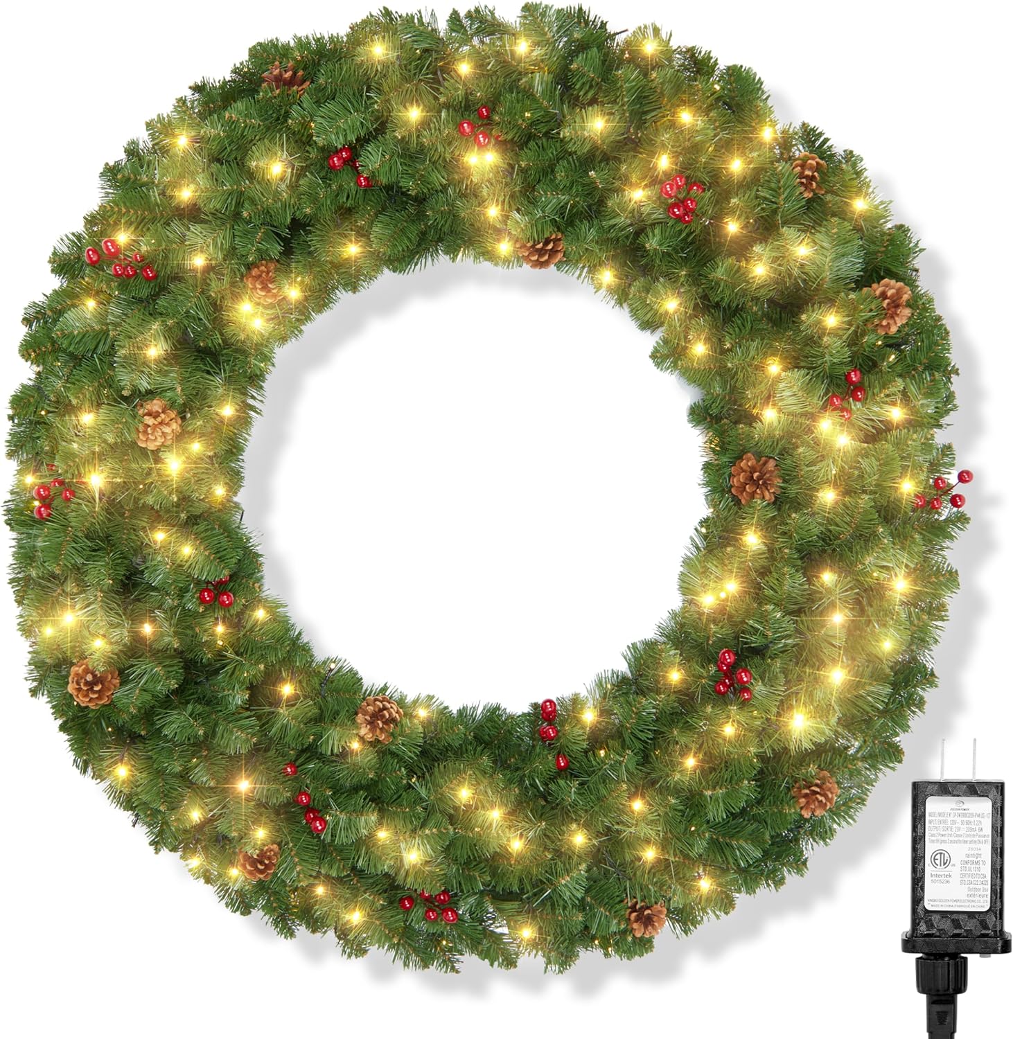 Brightown 48 Inch Christmas Wreath with 200 LED Lights