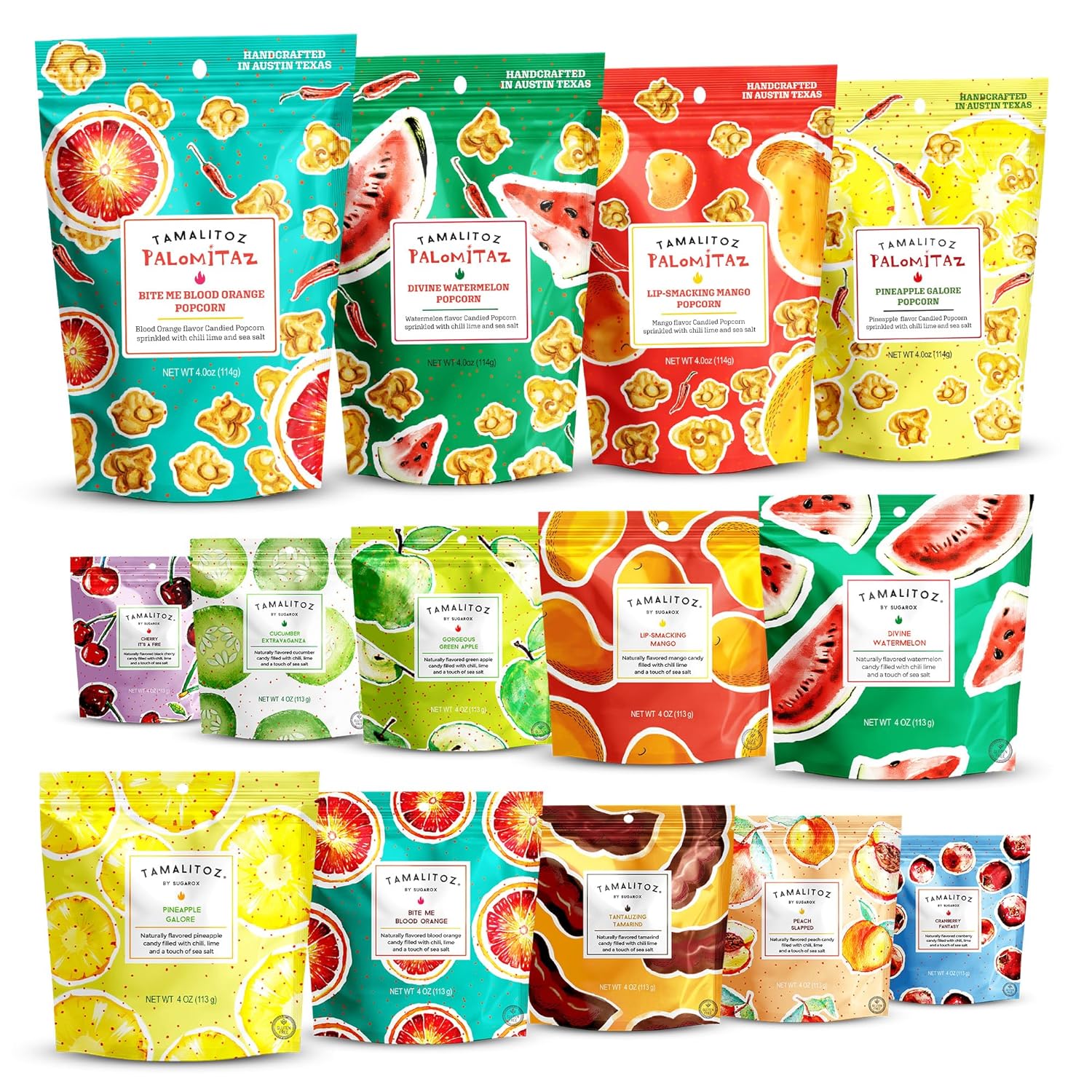 Tamalitoz Variety Fiesta: 14 Bags of Spicy Mexican Candy & Popcorn