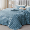 Velvet Quilt Set Queen Size - Soft Dusty Blue Comforter