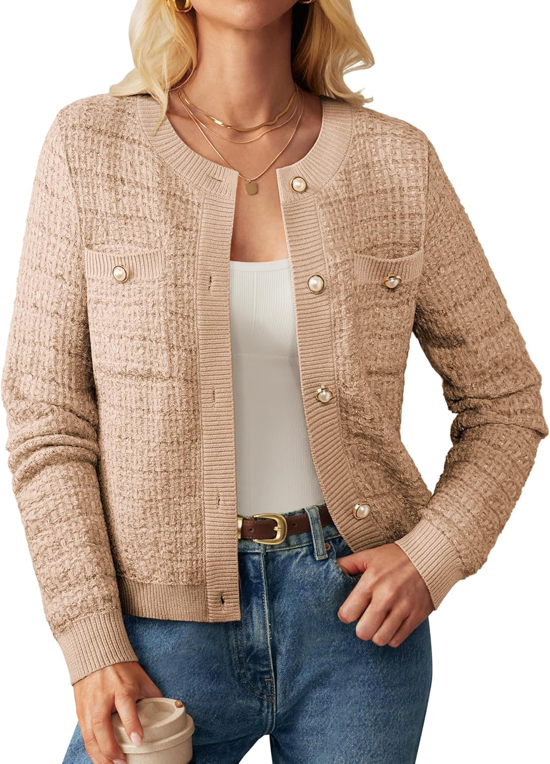 GRACE KARIN Womens Open Front Button Down Cardigan Sweater