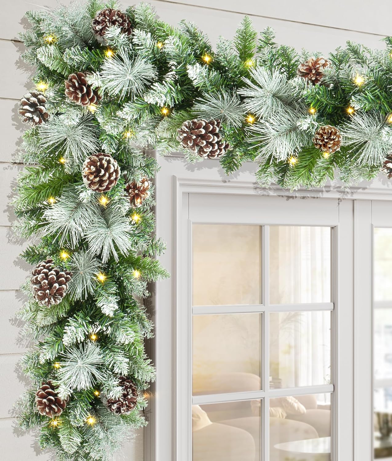 Pre-lit Christmas Garland 9 FT with 100 Warm Lights for Holiday Decor