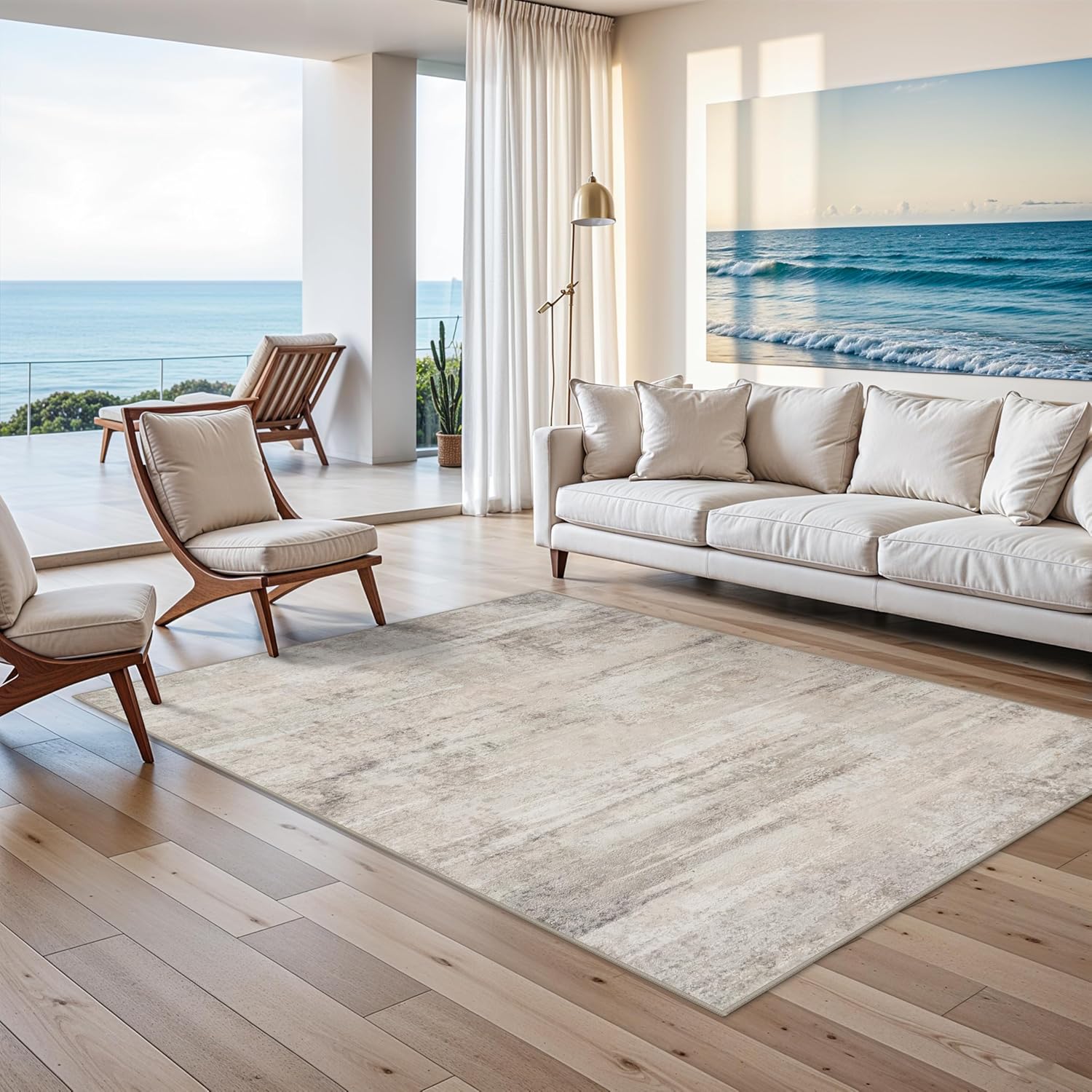 Modern Abstract Washable 5x7 Area Rug for Living Room Decor