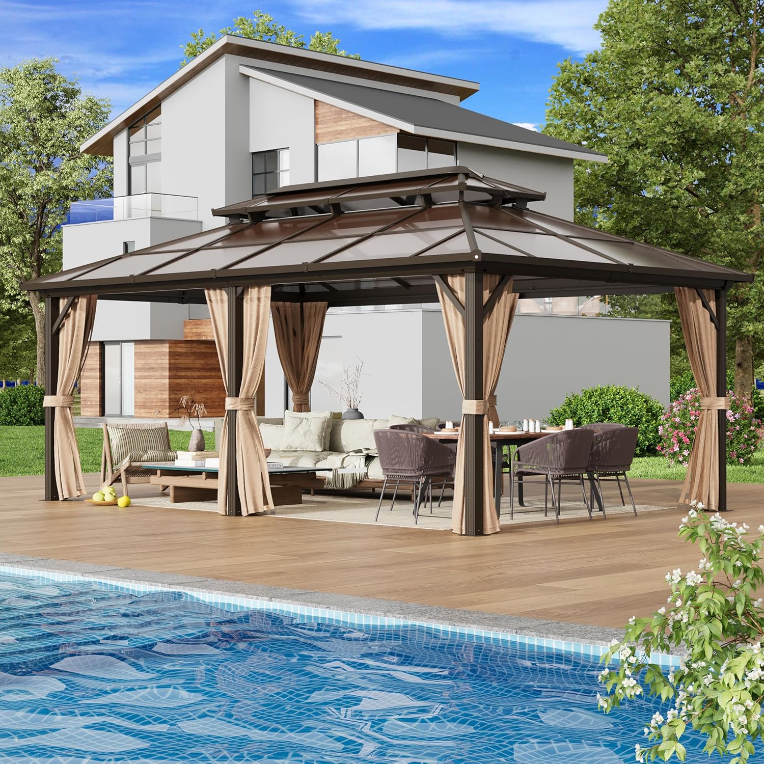 EROMMY 12ft x 20ft Gazebo with Polycarbonate Double Roof Canopy