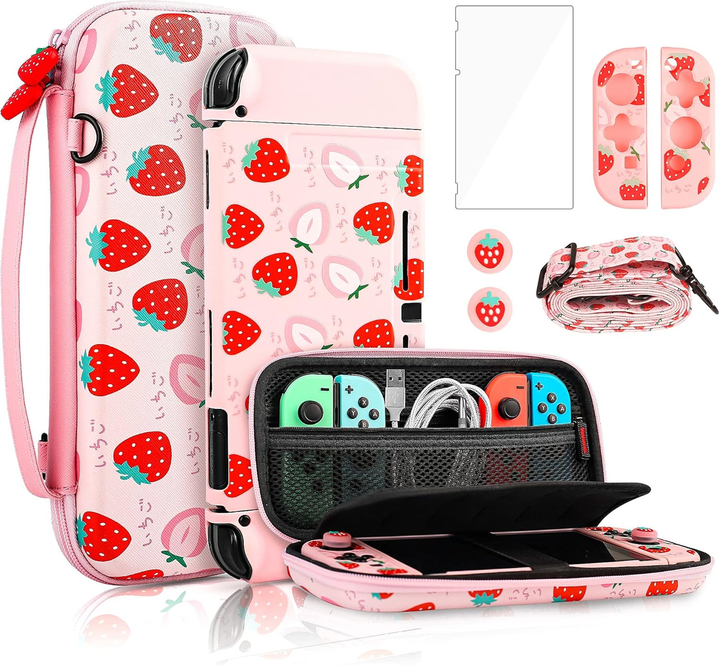 FANPL Pink Carry Case Bundle for Nintendo Switch - Cute Accessories