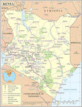 Large Laminated Kenya Map Poster 24x31 - Detailed Political & Roads