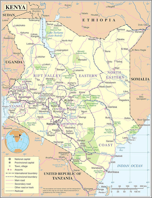 Kenya Map Poster - Detailed & Laminated