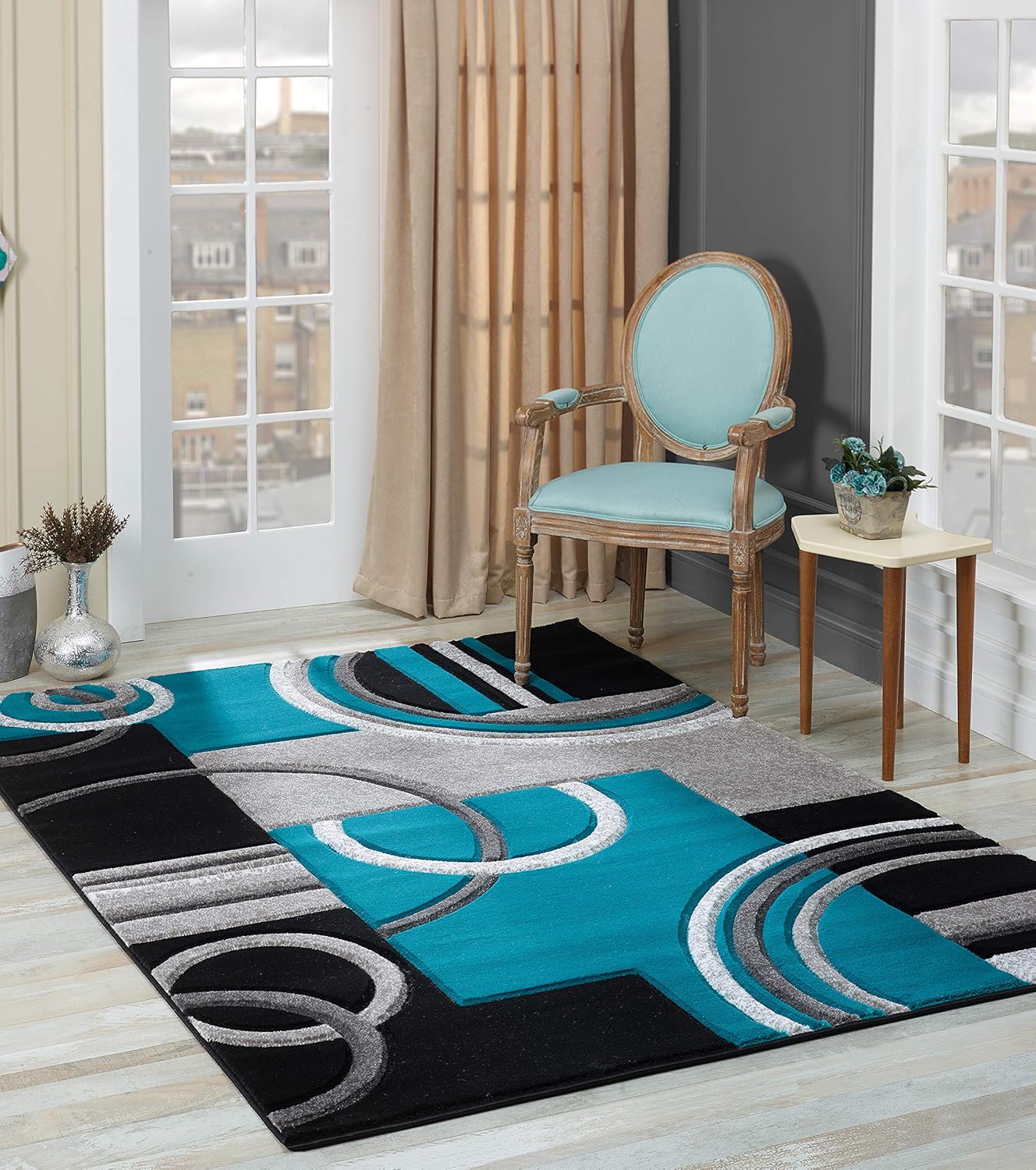 Modern 2x7 Turquoise Area Rug with Premium Fluffy Texture