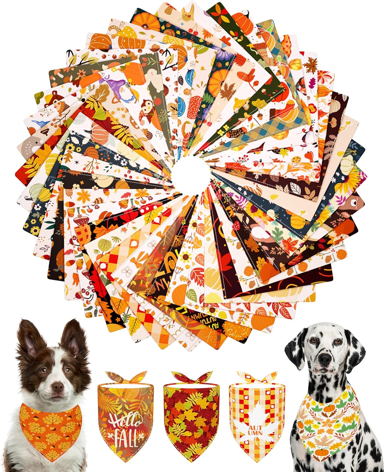 Fall Big Dog Bandanas Set for Medium Large Dogs - 50 Pack