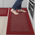 Red Kitchen Rugs and Mats Set of 2 Non-Slip Runners - Absorbent