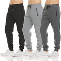 PURE CHAMP Mens 3 Pack Fleece Jogger Sweatpants - Warm, Zip Pockets