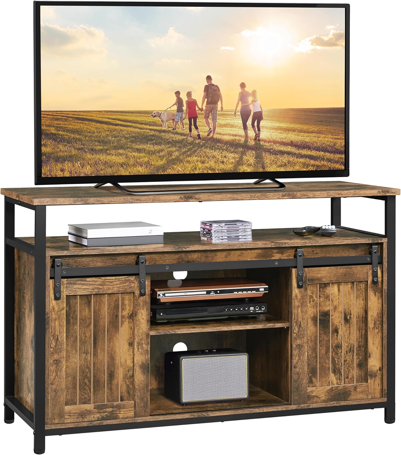 Yaheetech Farmhouse TV Stand w/ Storage - 55 TV, Barn Door, Adjustable Shelves