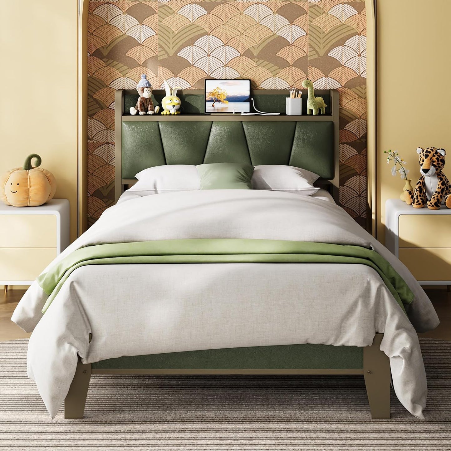 LIKIMIO Twin XL Bed Frame with Storage Headboard and Charging