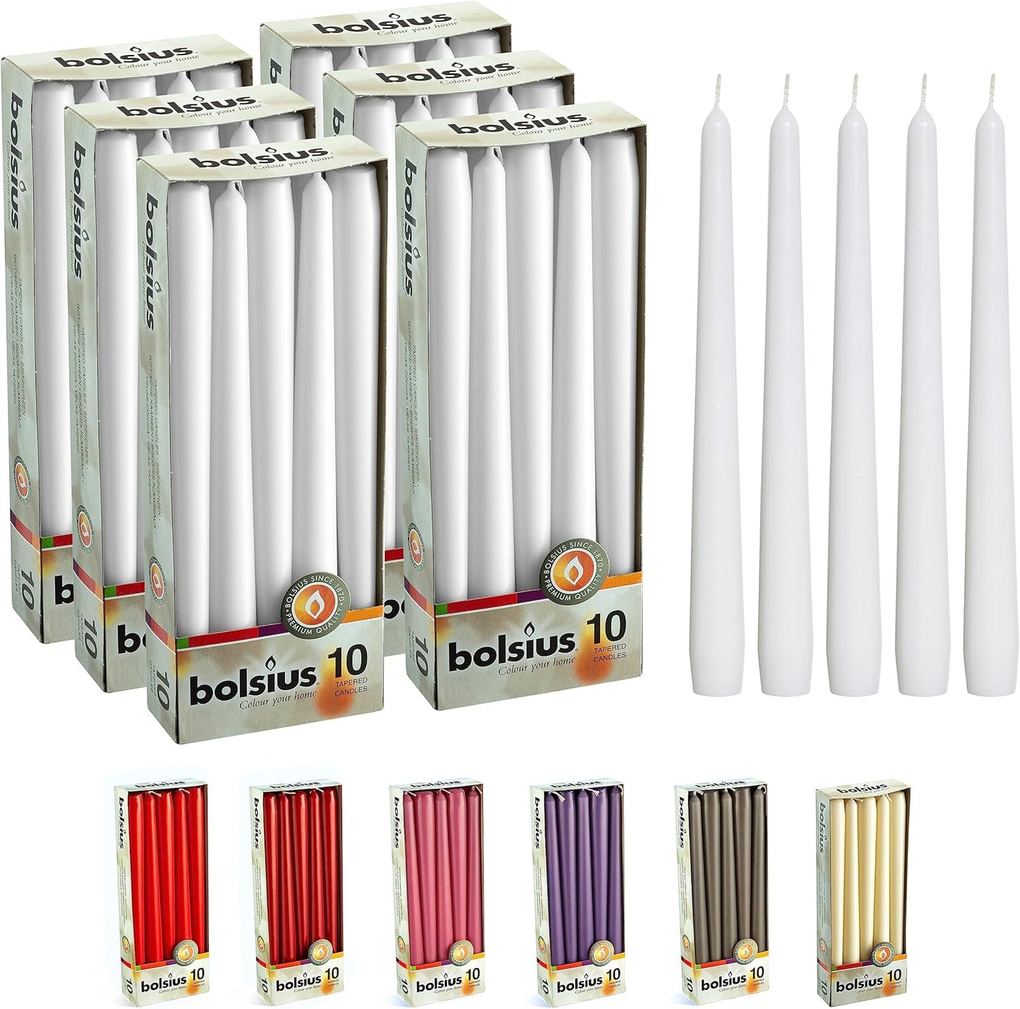 BOLSIUS 10-inch Unscented Taper Candles for Home Decor and Events