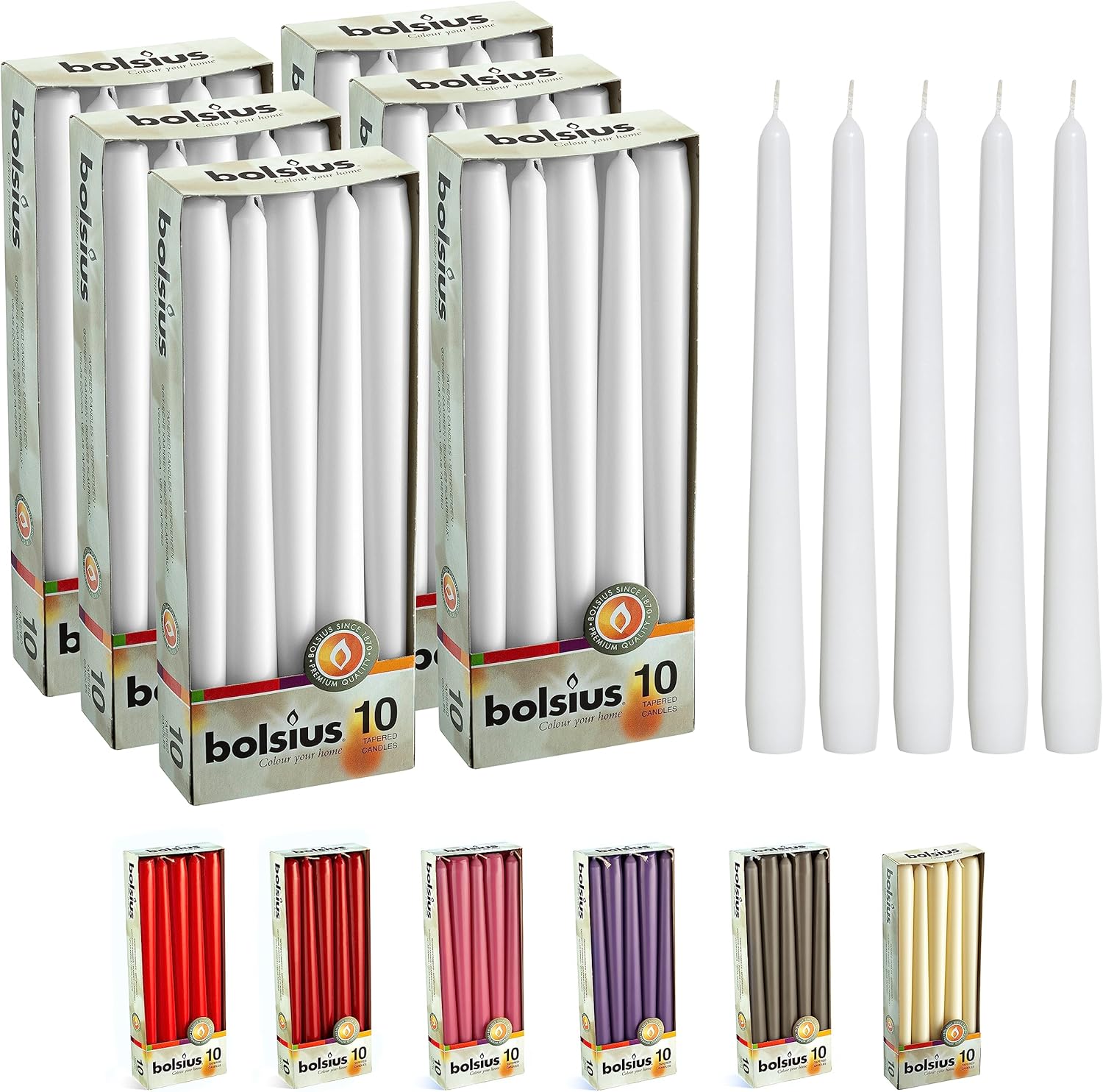 BOLSIUS 10-inch Unscented Taper Candles for Home Decor and Events