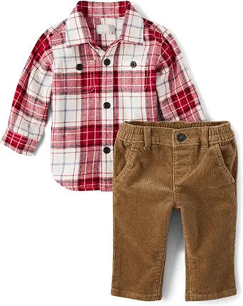 The Children's Place Baby Boys Long Sleeve Dress Shirt and Pants Set